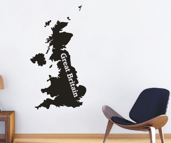 Wandtattoo Landkarte von Groß Britannien | Mit Schriftzug Great Britain als Silhouette | ✔Made in Germany  ✔Kostenloser Versand DE
