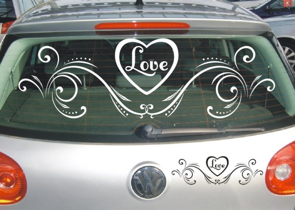 Aufkleber Ornament | Schöne verschnörkelte dekorative Linien mit Herz und dem Wort Love | 2 | ✔Made in Germany  ✔Kostenloser Versand DE