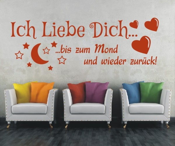 Wandtattoo Spruch | Ich Liebe Dich... ...bis zum Mond und wieder zurück! | 5 | Schöne Wandsprüche z.B. für das Kinderzimmer | ✔Made in Germany  ✔Kostenloser Versand DE