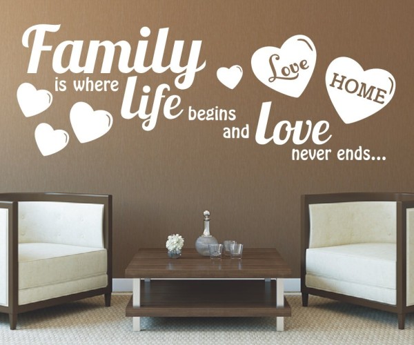 Wandtattoo Spruch | Family is where life begins and love never ends... | 9 | Schöne englische Wandsprüche für die Familie