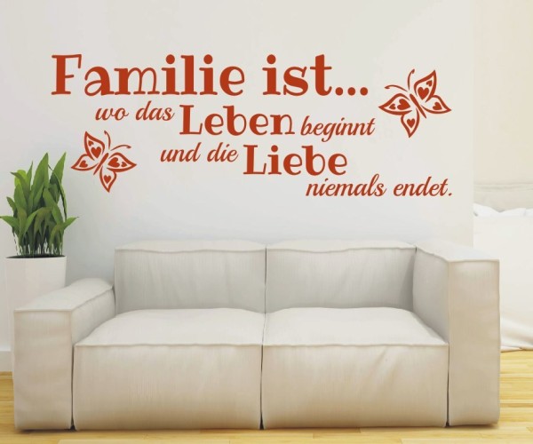 Wandtattoo Spruch | Familie ist... wo das Leben beginnt und die Liebe niemals endet. | 36 | ✔Made in Germany  ✔Kostenloser Versand DE