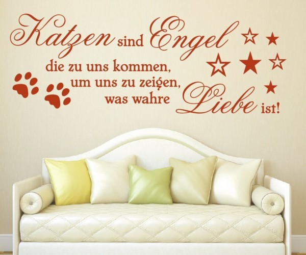 Wandtattoo Spruch | Katzen sind Engel die zu uns kommen, um uns zu zeigen, was wahre Liebe ist! | 2 | ✔Made in Germany  ✔Kostenloser Versand DE