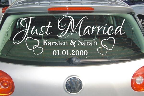 Aufkleber Hochzeit | Just Married | Personalisierbar mit Wunschnamen und Datum als Autoaufkleber | 5 | ✔Made in Germany  ✔Kostenloser Versand DE