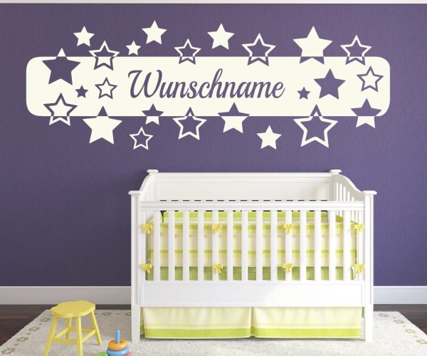 Wandtattoo - Banner mit Wunschnamen und Sternen für das Kinderzimmer | 9 | ✔Made in Germany  ✔Kostenloser Versand DE
