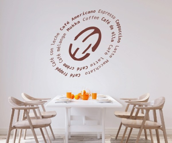 Wandtattoo Küche und Esszimmer | Dekorative Kaffeebohne mit vielen Kaffeesorten im Kreis | 1 | ✔Made in Germany  ✔Kostenloser Versand DE