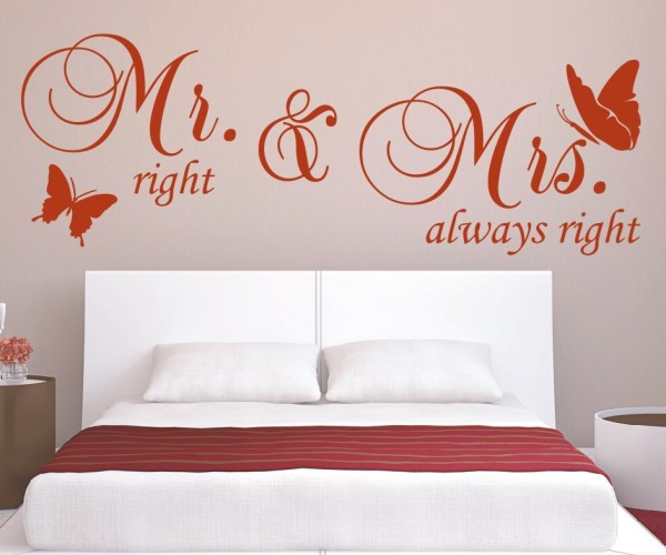 Wandtattoo Spruch | Mr. right & Mrs. always right | 2 | Schöne Wandsprüche für das Schlafzimmer | ✔Made in Germany  ✔Kostenloser Versand DE