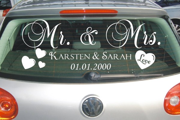Aufkleber Hochzeit | Mr. und Mrs. | Personalisierbar mit Wunschnamen und Datum als Autoaufkleber | 2 | ✔Made in Germany  ✔Kostenloser Versand DE