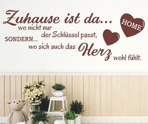 Wandtattoo Spruch | Zuhause ist da... wo nicht nur der Schlüssel passt, Sondern... wo sich auch das Herz wohl fühlt. | 4 | ✔Made in Germany  ✔Kostenloser Versand DE