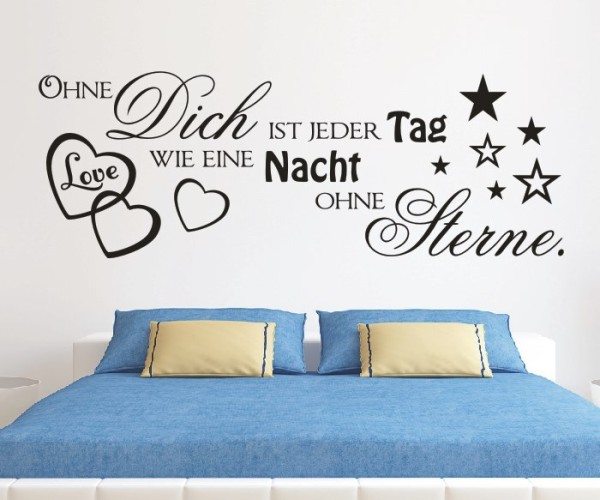 Wandtattoo Spruch | Ohne Dich ist jeder Tag wie eine Nacht ohne Sterne. | 4 | Schöne Wandsprüche für die Liebe | ✔Made in Germany  ✔Kostenloser Versand DE