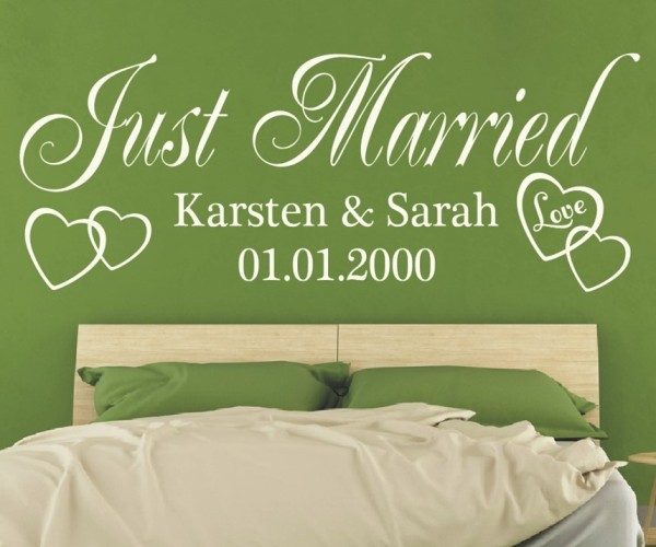 Wandtattoo Spruch für die Hochzeit | Just Married mit Datum und Namen | 4 | ✔Made in Germany  ✔Kostenloser Versand DE