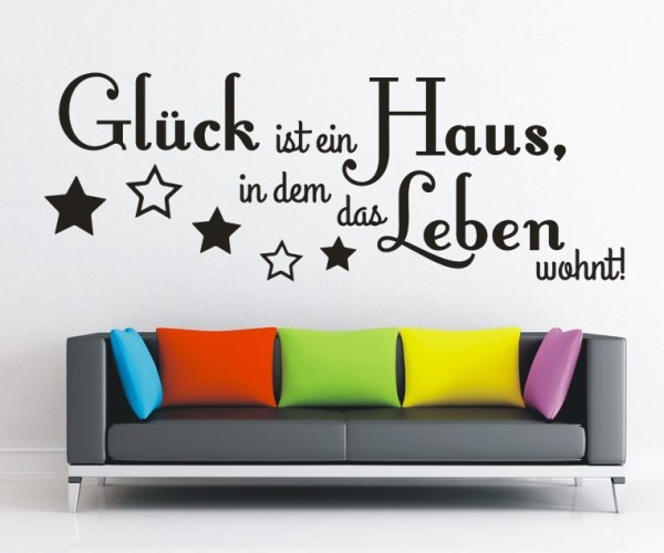 Wandtattoo Spruch | Glück ist ein Haus in dem das Leben wohnt! | 6 | ✔Made in Germany  ✔Kostenloser Versand DE