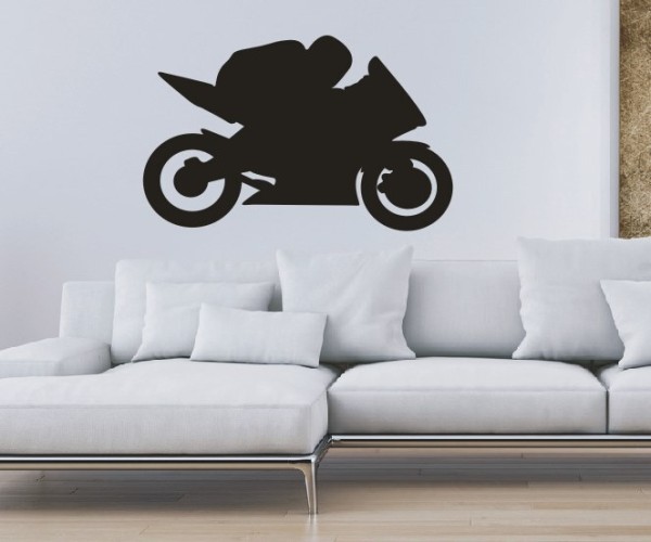 Wandtattoo Sportschatten | Ein Motorrad beim beschleunigen beim Motorradrennen als Silhouette günstig kaufen