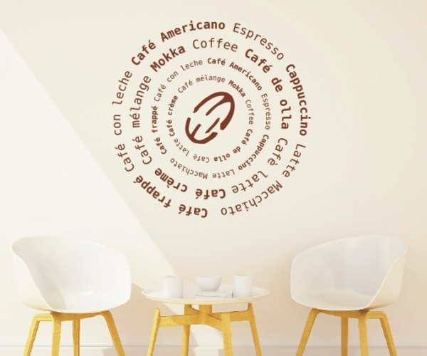 Wandtattoo Küche und Esszimmer | Dekorative Kaffeebohne mit vielen Kaffeesorten im Kreis | 2 | ✔Made in Germany  ✔Kostenloser Versand DE