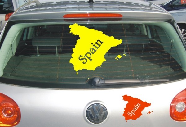Aufkleber Landkarte Spanien | Mit Schriftzug Spain als Silhouette | ✔Made in Germany  ✔Kostenloser Versand DE