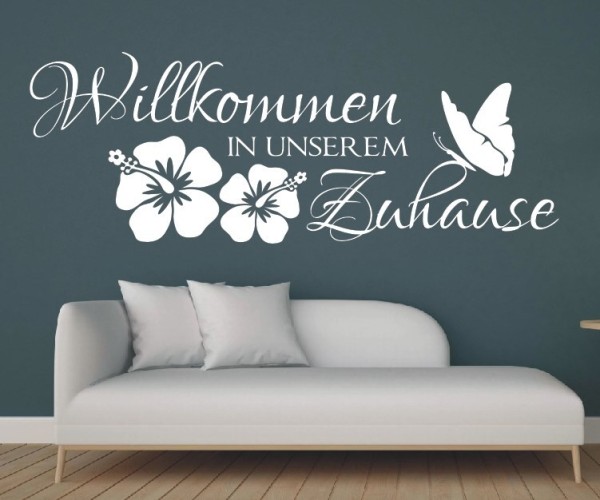 Wandtattoo Spruch | Willkommen in unserem Zuhause | 5 | Schöne Wandsprüche für den Flur | ✔Made in Germany  ✔Kostenloser Versand DE