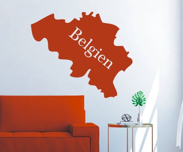 Wandtattoo Landkarte von Belgien | Mit Schriftzug Belgien als Silhouette | ✔Made in Germany  ✔Kostenloser Versand DE