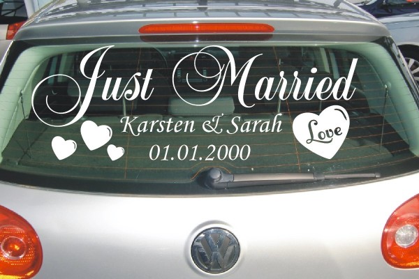 Aufkleber Hochzeit | Just Married | Personalisierbar mit Wunschnamen und Datum als Autoaufkleber | 3 | ✔Made in Germany  ✔Kostenloser Versand DE