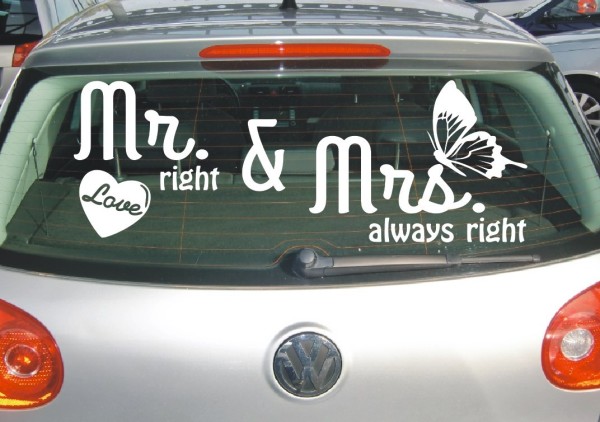 Aufkleber Hochzeit | Mr right und Mrs always right als Autoaufkleber | 4 | ✔Made in Germany  ✔Kostenloser Versand DE