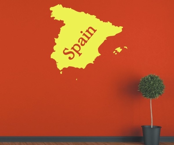 Wandtattoo Landkarte von Spanien | Mit Schriftzug Spain als Silhouette | ✔Made in Germany  ✔Kostenloser Versand DE