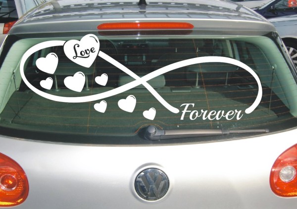 Aufkleber Hochzeit | Unendlich Zeichen mit Herzen und Schriftzug Love forever als Autoaufkleber | 2 | ✔Made in Germany  ✔Kostenloser Versand DE