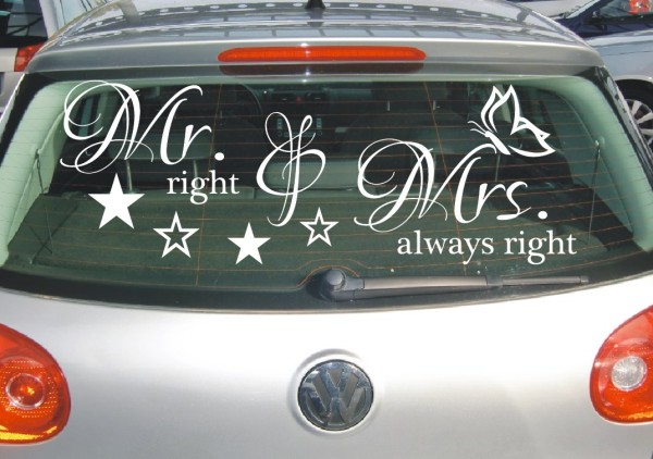Aufkleber Hochzeit | Mr right und Mrs always right als Autoaufkleber | 3 | ✔Made in Germany  ✔Kostenloser Versand DE