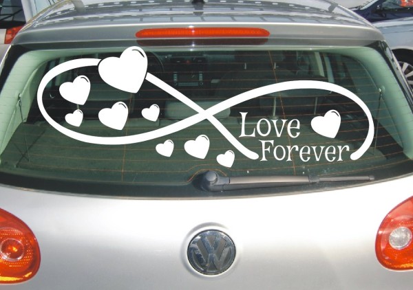 Aufkleber Hochzeit | Unendlich Zeichen mit Herzen und Schriftzug Love forever als Autoaufkleber | 1 | ✔Made in Germany  ✔Kostenloser Versand DE