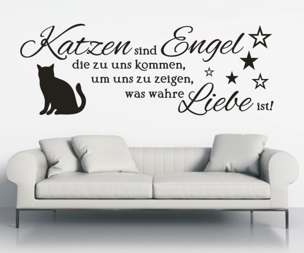 Wandtattoo Spruch | Katzen sind Engel die zu uns kommen, um uns zu zeigen, was wahre Liebe ist! | 5 | ✔Made in Germany  ✔Kostenloser Versand DE