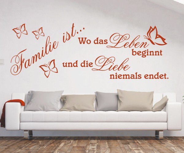 Wandtattoo Spruch | Familie ist... wo das Leben beginnt und die Liebe niemals endet. | 30 | ✔Made in Germany  ✔Kostenloser Versand DE