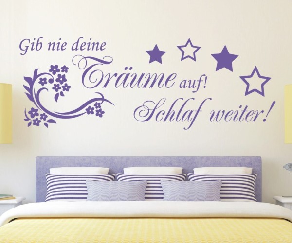 Wandtattoo Spruch | Gib nie deine Träume auf! Schlaf weiter! | 2 | Schöne Wandsprüche für das Schlafzimmer | ✔Made in Germany  ✔Kostenloser Versand DE