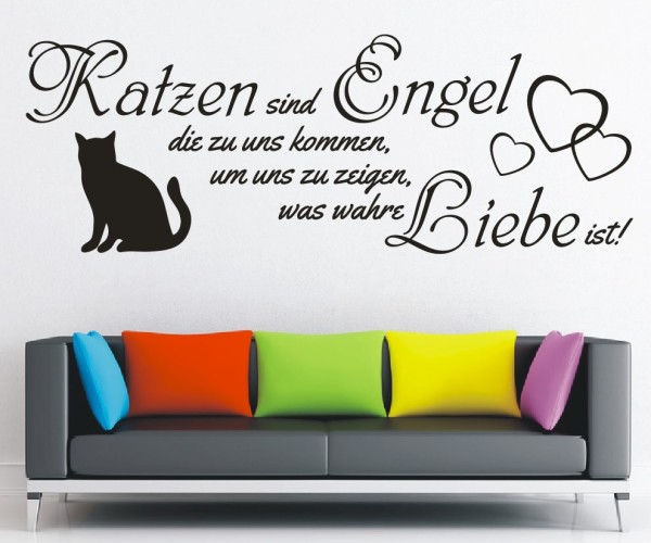 Wandtattoo Spruch | Katzen sind Engel die zu uns kommen, um uns zu zeigen, was wahre Liebe ist! | 4 | ✔Made in Germany  ✔Kostenloser Versand DE
