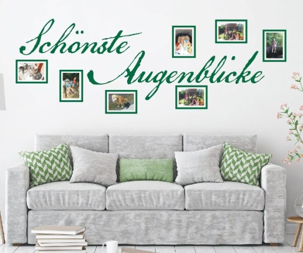 Wandtattoo Spruch | Schönste Augenblicke | 5 | Wandsprüche mit Bilderrahmen und Fotoklebepunkten | ✔Made in Germany  ✔Kostenloser Versand DE