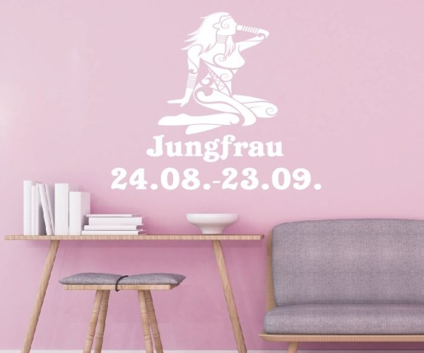 Wandtattoo Sternzeichen Jungfrau | Dekoratives Horoskop-Motiv mit Datum | ✔Made in Germany  ✔Kostenloser Versand DE