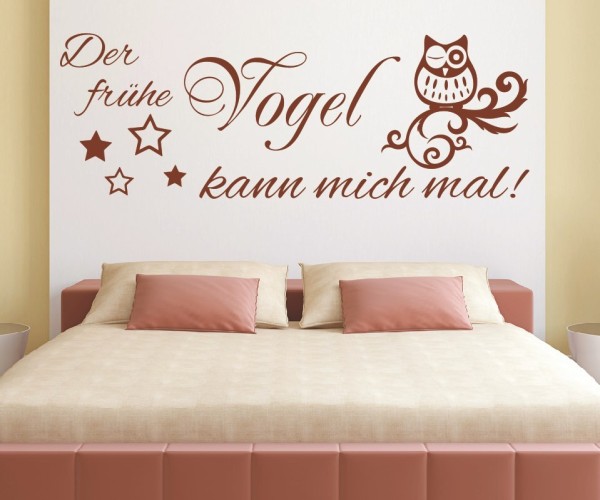 Wandtattoo Spruch | Der frühe Vogel kann mich mal! | 5 | Schöne Wandsprüche für das Schlafzimmer | ✔Made in Germany  ✔Kostenloser Versand DE