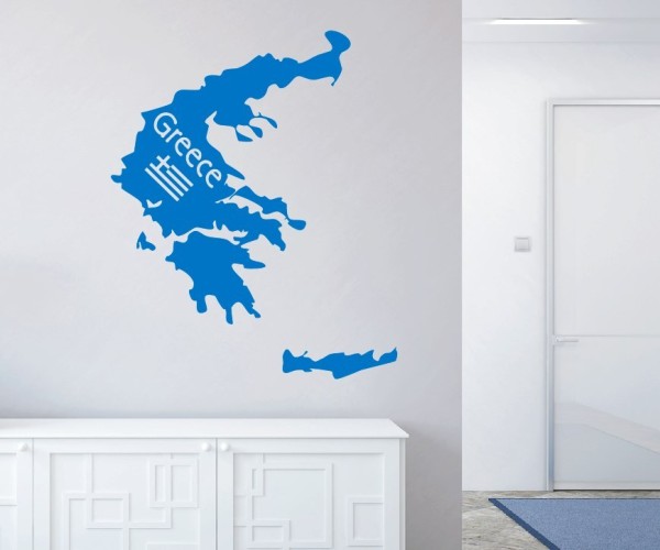 Wandtattoo Landkarte von Griechenland | Mit Schriftzug Greece mit Flagge als Silhouette | ✔Made in Germany  ✔Kostenloser Versand DE