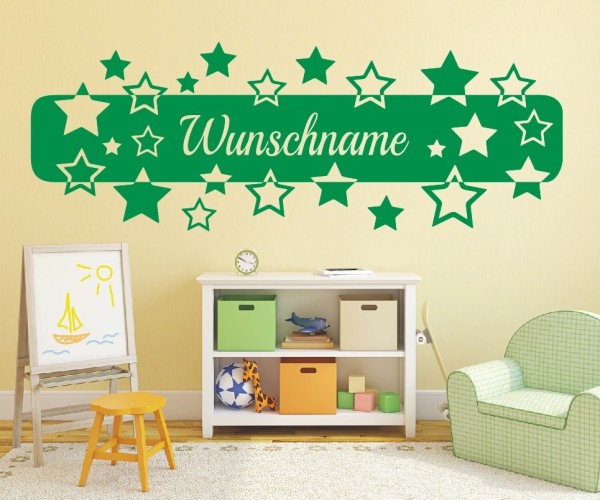 Wandtattoo - Banner mit Wunschnamen und Sternen für das Kinderzimmer | 2 | ✔Made in Germany  ✔Kostenloser Versand DE
