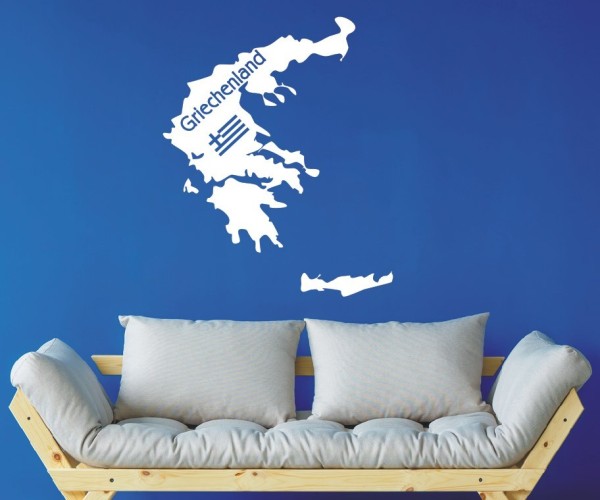 Wandtattoo Landkarte von Griechenland | Mit Schriftzug Griechenland mit Flagge als Silhouette | ✔Made in Germany  ✔Kostenloser Versand DE