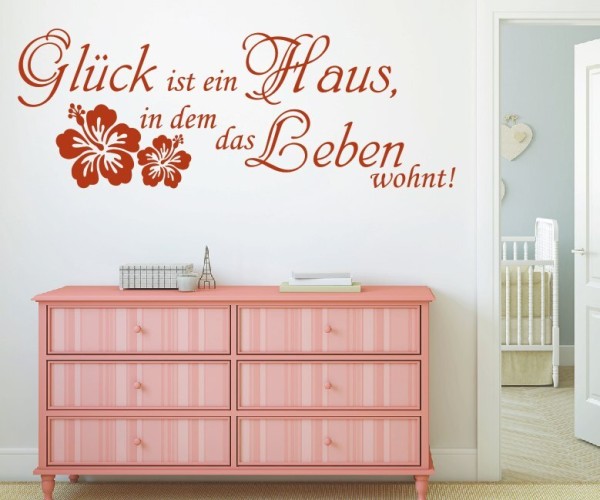 Wandtattoo Spruch | Glück ist ein Haus in dem das Leben wohnt! | 5 | Schöne Wandsprüche für den Flur | ✔Made in Germany  ✔Kostenloser Versand DE