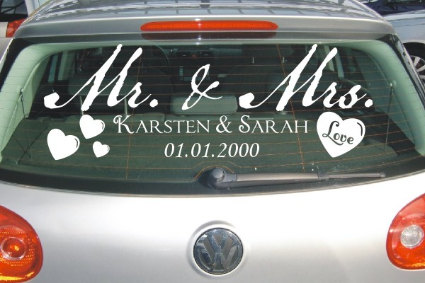Aufkleber Hochzeit | Mr. und Mrs. | Personalisierbar mit Wunschnamen und Datum als Autoaufkleber | 6 | ✔Made in Germany  ✔Kostenloser Versand DE