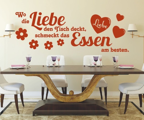 Wandtattoo Spruch | Wo die Liebe den Tisch deckt, schmeckt es am besten. | 5 | Schöne Wandsprüche für Küche und Esszimmer | ✔Made in Germany  ✔Kostenloser Versand DE