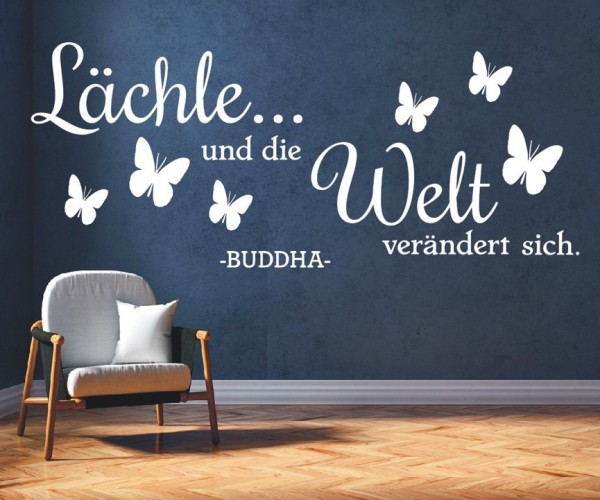 Wandtattoo Spruch | Lächle und die Welt verändert sich. - Buddha mit Schmetterlingen| 11
