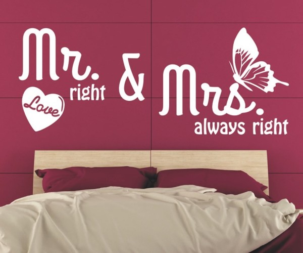 Wandtattoo Spruch | Mr. right & Mrs. always right | 5 | Schöne Wandsprüche für das Schlafzimmer | ✔Made in Germany  ✔Kostenloser Versand DE