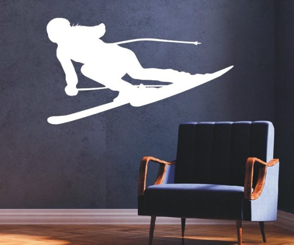 Wandtattoo Sportschatten | Eine Skiläuferin beim Ski laufen als Silhouette günstig kaufen
