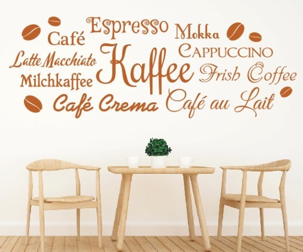 Wandtattoo Spruch | Kaffee – Latte Macchiato, Milchkaffee, Cappuccino, Espresso, Café au Lait, Café Crema, Irish Coffee, | 4 | ✔Made in Germany  ✔Kostenloser Versand DE
