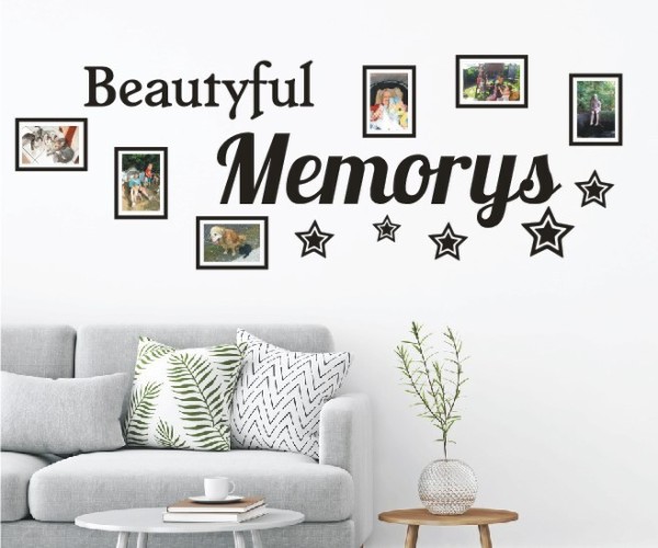 Wandtattoo Spruch | Beautyful Memorys | 3 | Wandsprüche mit Bilderrahmen und Fotoklebepunkten | ✔Made in Germany  ✔Kostenloser Versand DE