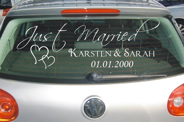 Aufkleber Hochzeit | Just Married | Personalisierbar mit Wunschnamen und Datum als Autoaufkleber | 2 | ✔Made in Germany  ✔Kostenloser Versand DE
