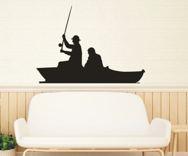 Wandtattoo Sportschatten | Zwei Angler beim Angeln auf einem Boot als Silhouette günstig kaufen