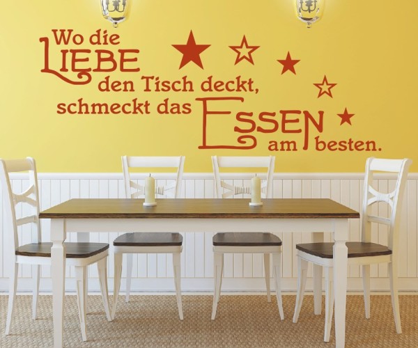 Wandtattoo Spruch | Wo die Liebe den Tisch deckt, schmeckt es am besten. | 2 | Schöne Wandsprüche für Küche und Esszimmer | ✔Made in Germany  ✔Kostenloser Versand DE