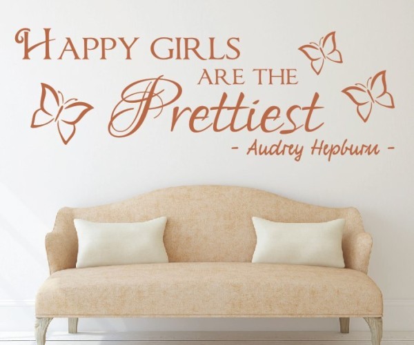 Wandtattoo Spruch | Happy girls are the prettiest - Audrey Hepburn | 1 | Schöne englische Wandsprüche | ✔Made in Germany  ✔Kostenloser Versand DE