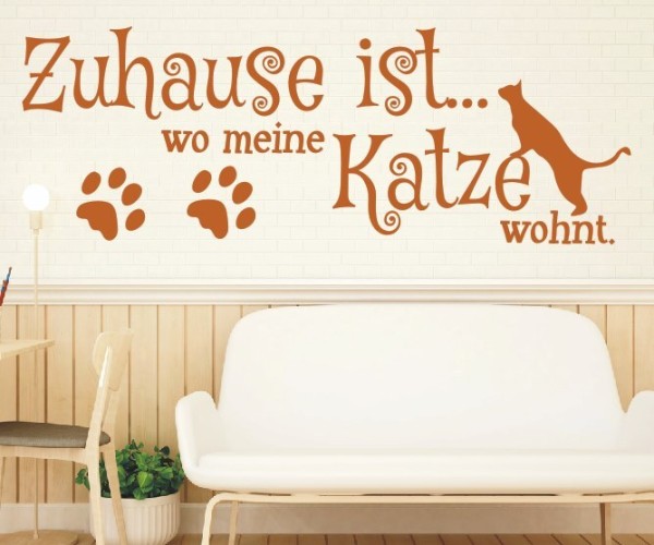 Wandtattoo Spruch | Zuhause ist... wo meine Katze wohnt. | 6 | Schöne Wandsprüche für den Flur | ✔Made in Germany  ✔Kostenloser Versand DE