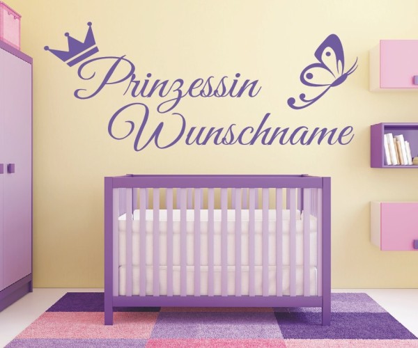 Wandtattoo - Prinzessin mit Wunschnamen für das Kinderzimmer | 25 | ✔Made in Germany  ✔Kostenloser Versand DE